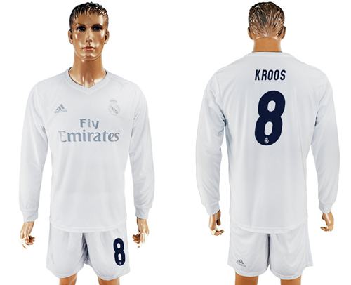 Real Madrid #8 Kroos Marine Environmental Protection Home Long Sleeves Soccer Club Jersey